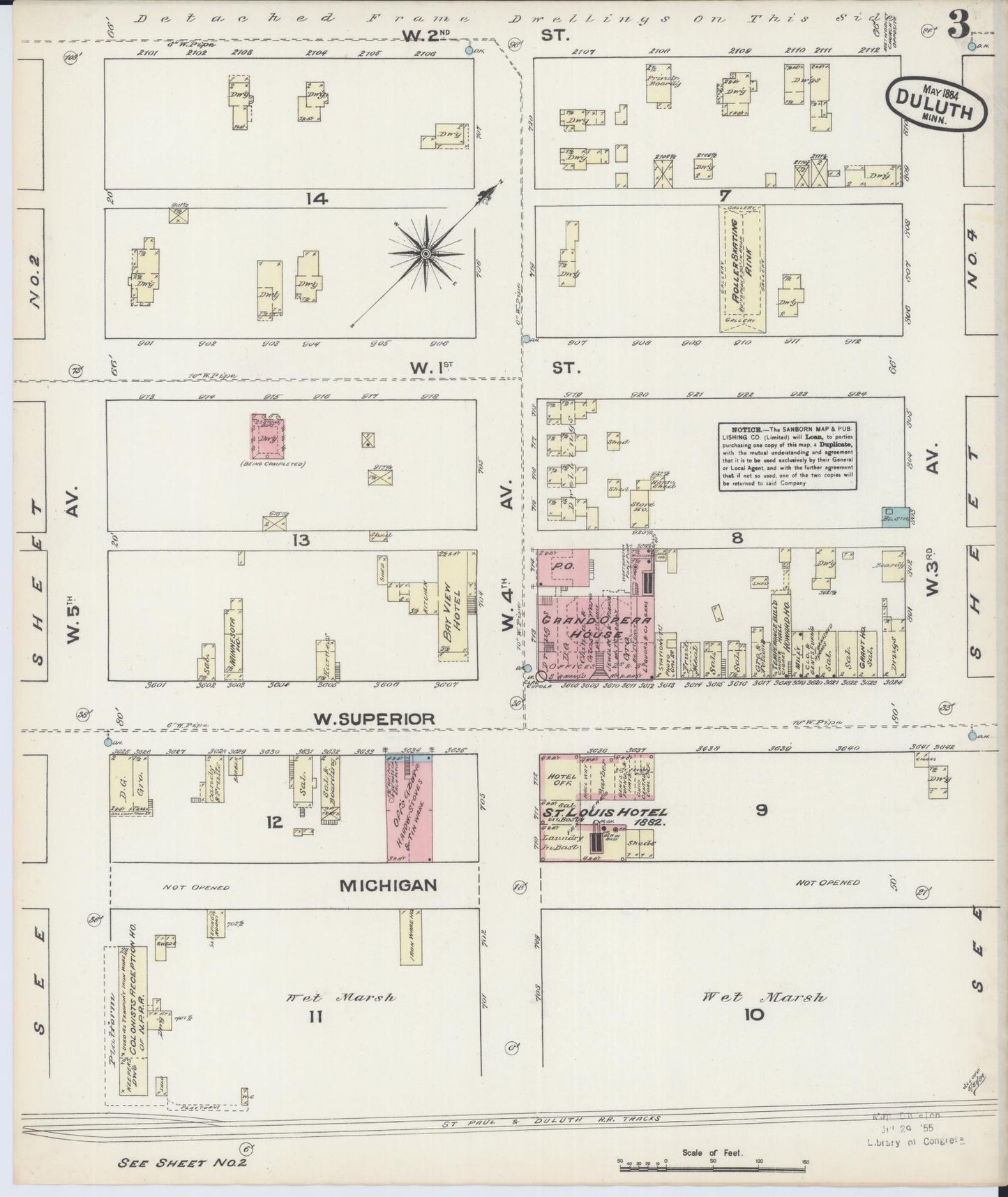 Sanborn Fire Insurance Map from Duluth, Saint Louis County, Minnesota (1884), Sheet #0003 - Historic Sanborn Fire Insurance Map Print, vintage old map wall art, antique decor, genealogy gift, Minnesota Minnesota map
