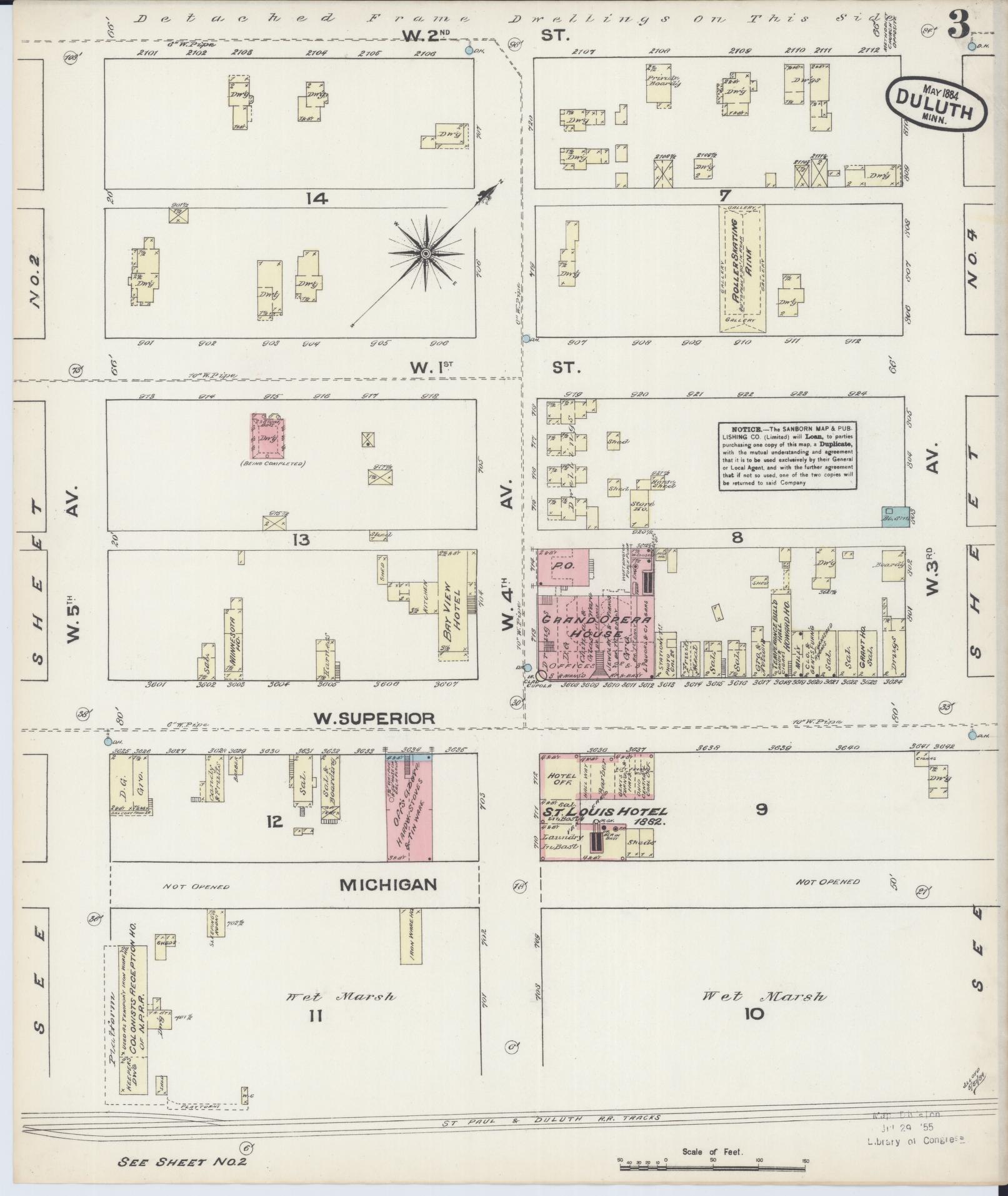 Sanborn Fire Insurance Map from Duluth, Saint Louis County, Minnesota (1884), Sheet #0003 - Historic Sanborn Fire Insurance Map Print, vintage old map wall art, antique decor, genealogy gift, Minnesota Minnesota map