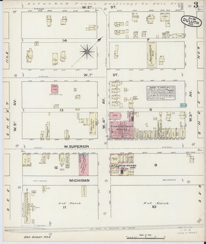Sanborn Fire Insurance Map from Duluth, Saint Louis County, Minnesota (1884), Sheet #0003 - Historic Sanborn Fire Insurance Map Print, vintage old map wall art, antique decor, genealogy gift, Minnesota Minnesota map