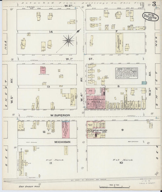 Sanborn Fire Insurance Map from Duluth, Saint Louis County, Minnesota (1884), Sheet #0003 - Historic Sanborn Fire Insurance Map Print, vintage old map wall art, antique decor, genealogy gift, Minnesota Minnesota map