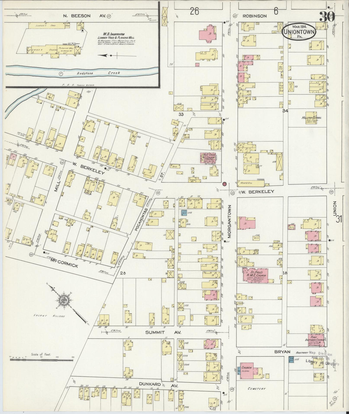 Sanborn Fire Insurance Map from Uniontown, Fayette County, Pennsylvania (1914), Sheet #0030 - Complete Map Set gallery image, historic Sanborn map, vintage wall art, Pennsylvania Pennsylvania