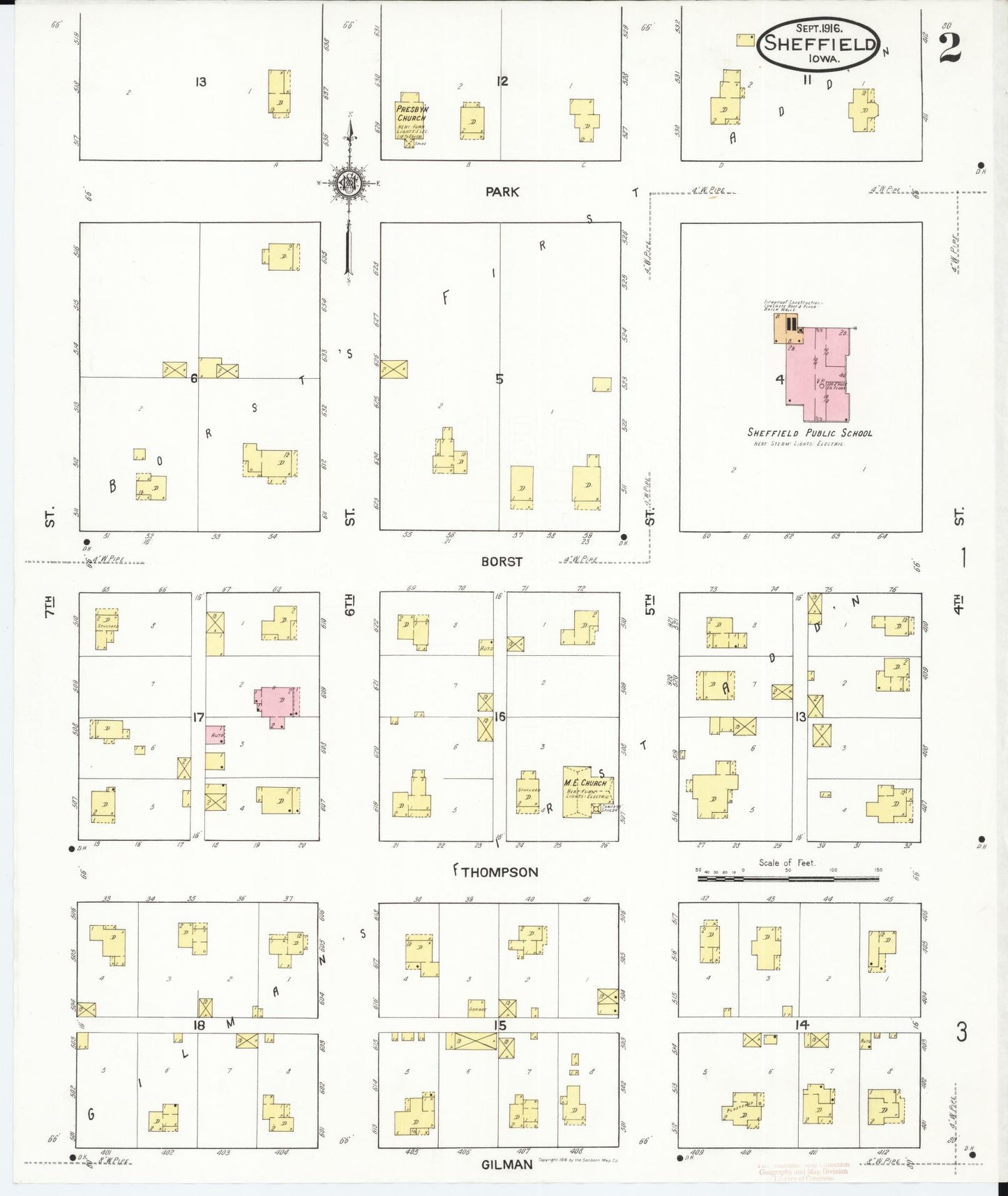 Sanborn Fire Insurance Map from Sheffield, Franklin County, Iowa (1916), Sheet #0002 - Historic Sanborn Fire Insurance Map Print, vintage old map wall art