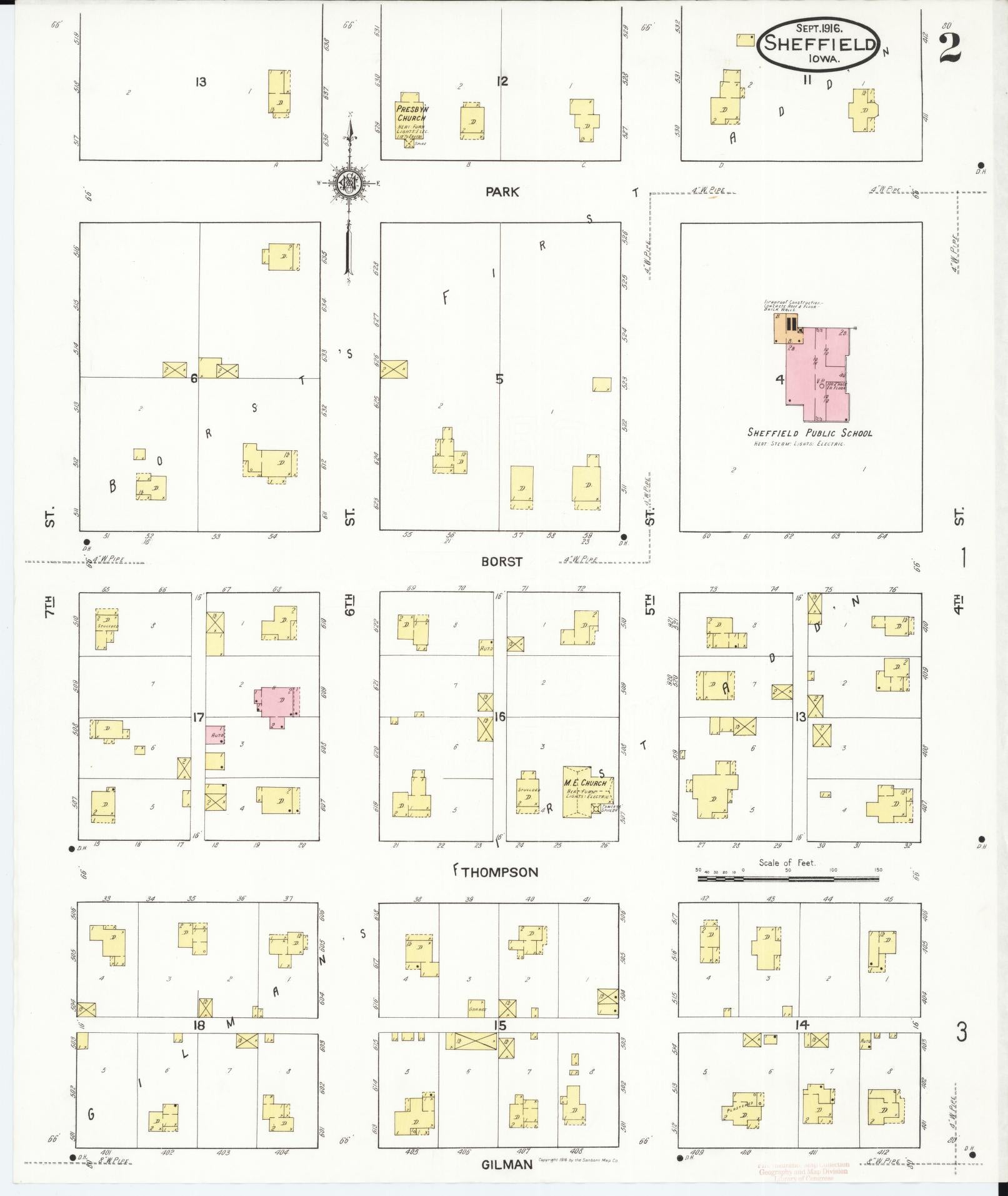 Sanborn Fire Insurance Map from Sheffield, Franklin County, Iowa (1916), Sheet #0002 - Historic Sanborn Fire Insurance Map Print, vintage old map wall art