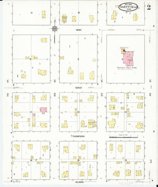 Sanborn Fire Insurance Map from Sheffield, Franklin County, Iowa (1916), Sheet #0002 - Historic Sanborn Fire Insurance Map Print, vintage old map wall art