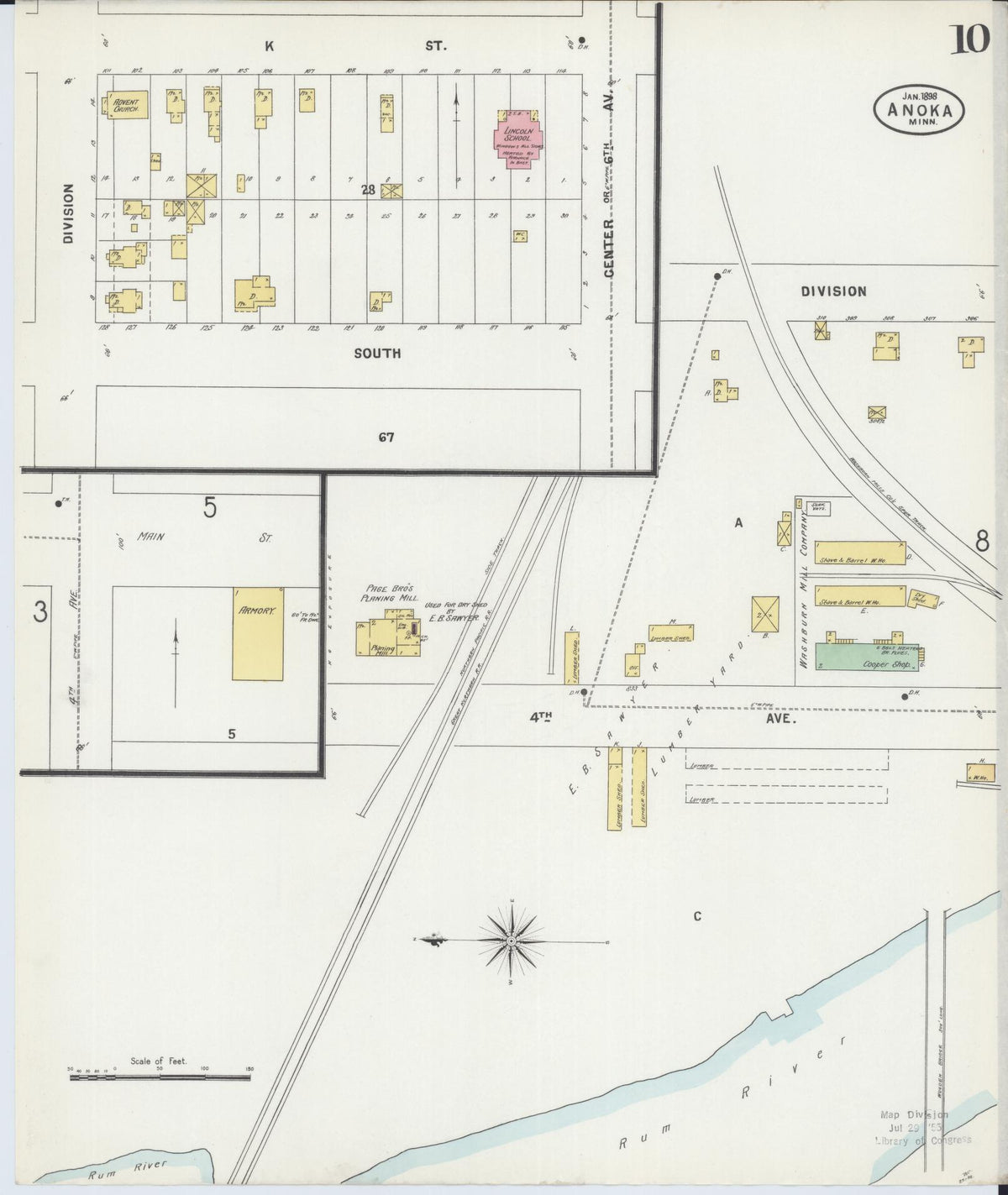 Sanborn Fire Insurance Map from Anoka, Anoka County, Minnesota (1898), Sheet #0010 - Complete Map Set gallery image, historic Sanborn map, vintage wall art, Minnesota Minnesota