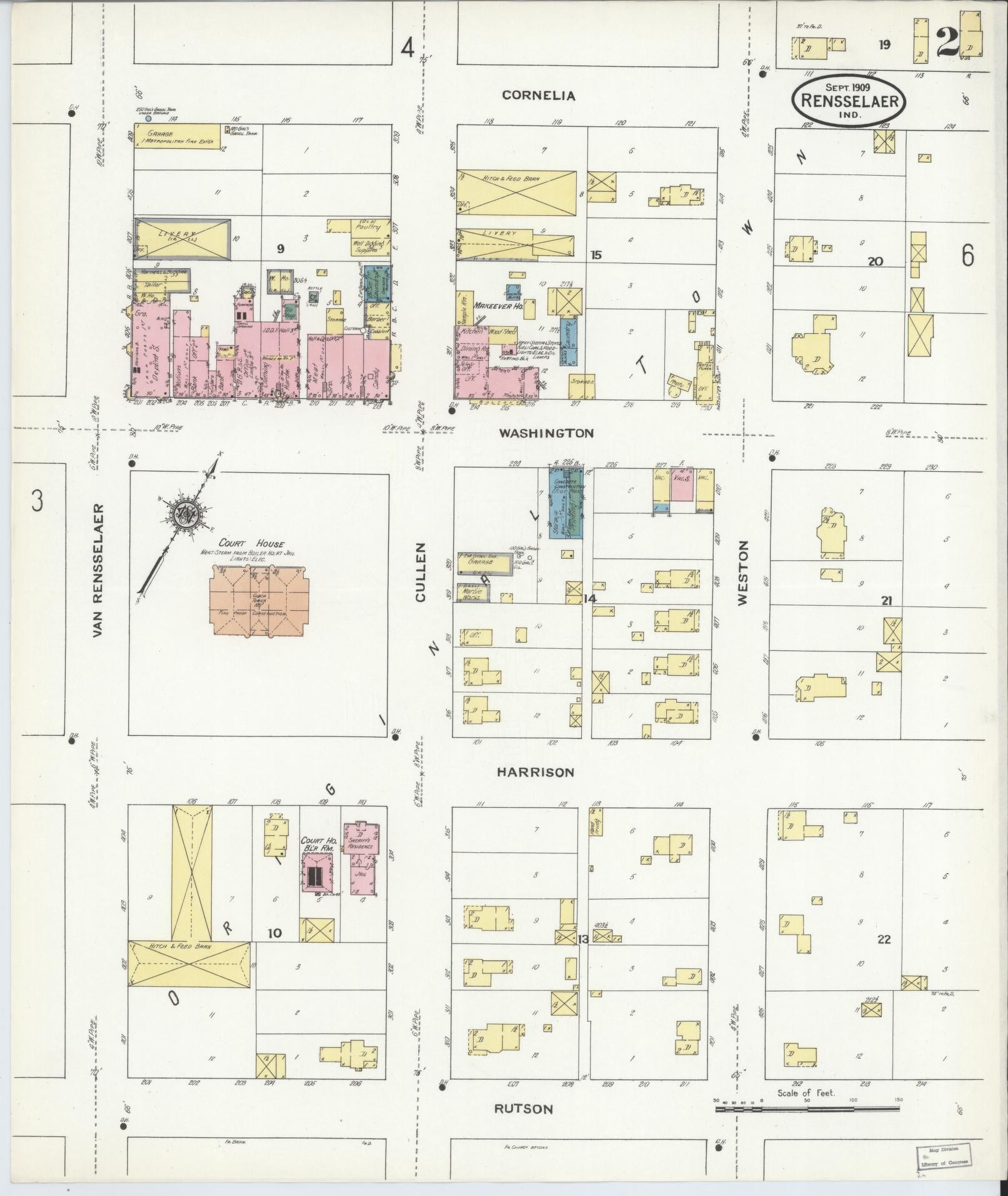 Sanborn Fire Insurance Map from Rensselaer, Jasper County, Indiana (1909), Sheet #0002 - Complete Map Set gallery image, historic Sanborn map, vintage wall art, Indiana Indiana
