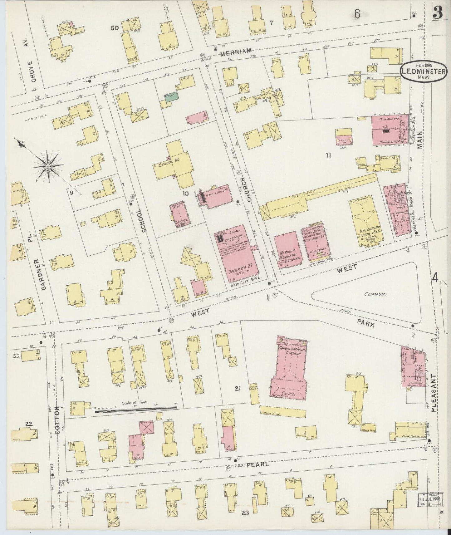 Sanborn Fire Insurance Map from Leominster, Worcester County, Massachusetts (1896), Sheet #0003 - Complete Map Set gallery image, historic Sanborn map, vintage wall art, Massachusetts Massachusetts