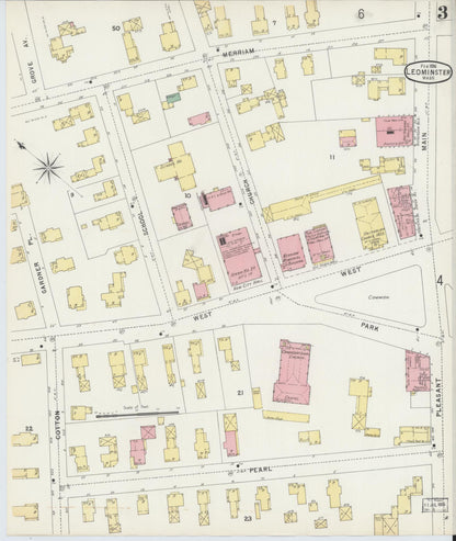 Sanborn Fire Insurance Map from Leominster, Worcester County, Massachusetts (1896), Sheet #0003 - Complete Map Set gallery image, historic Sanborn map, vintage wall art, Massachusetts Massachusetts