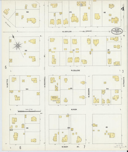 Sanborn Fire Insurance Map from Terrell, Kaufman County, Texas (1902), Sheet #0004 - Historic Sanborn Fire Insurance Map Print, vintage old map wall art, antique decor, genealogy gift, Texas Texas map