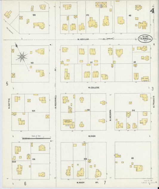 Sanborn Fire Insurance Map from Terrell, Kaufman County, Texas (1902), Sheet #0004 - Historic Sanborn Fire Insurance Map Print, vintage old map wall art, antique decor, genealogy gift, Texas Texas map