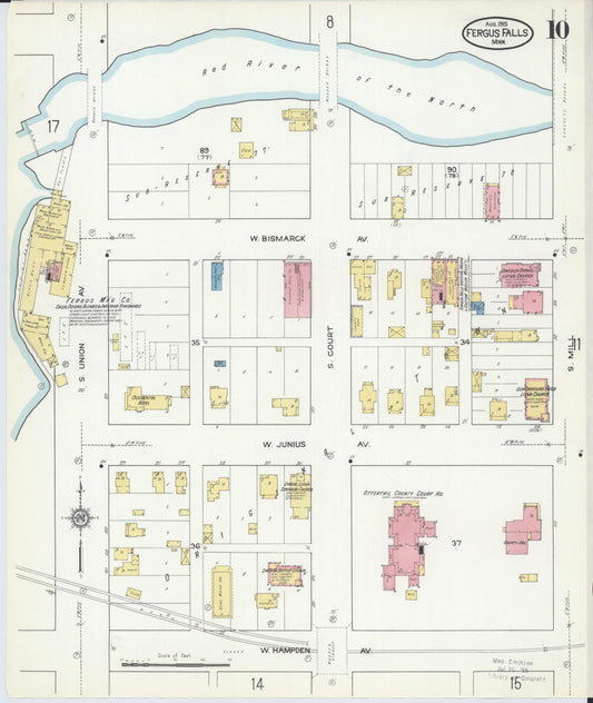 Sanborn Fire Insurance Map from Fergus Falls, Otter Tail County, Minnesota (1915), Sheet #0010 - Historic Sanborn Fire Insurance Map Print, vintage old map wall art, antique decor, genealogy gift, Minnesota Minnesota map
