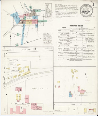 Sanborn Fire Insurance Map from Newark, New Castle County, Delaware (1915), Sheet #0001 - Complete Map Set gallery image, historic Sanborn map, vintage wall art, Delaware Delaware
