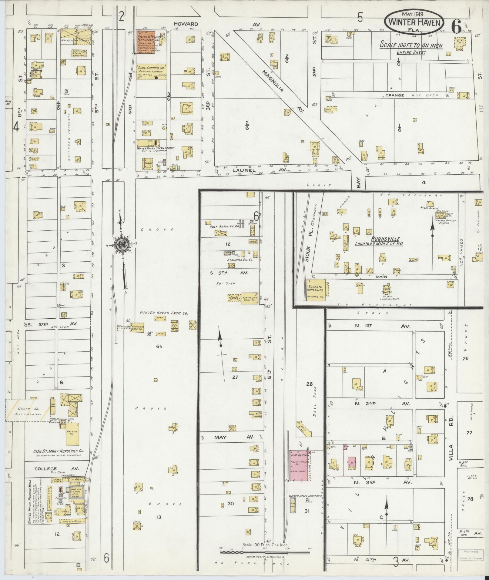 Sanborn Fire Insurance Map from Winter Haven, Polk County, Florida (1919), Sheet #0006 - Complete Map Set gallery image, historic Sanborn map, vintage wall art, Florida Florida