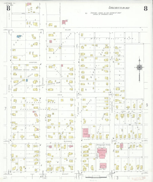 Sanborn Fire Insurance Map from Carthage, Hancock County, Illinois (1943), Sheet #0008 - Historic Sanborn Fire Insurance Map Print, vintage old map wall art, antique decor, genealogy gift, Illinois Illinois map