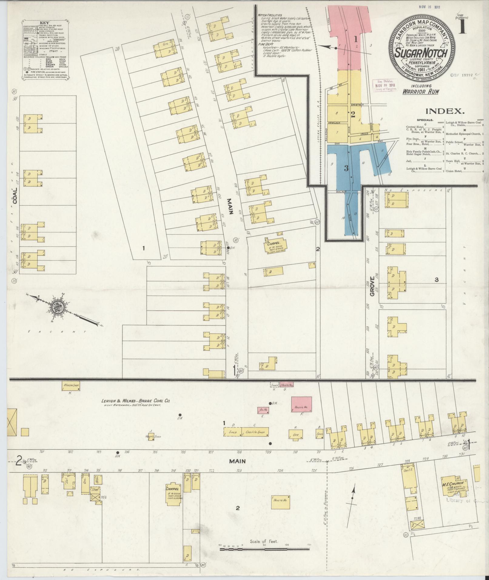 Sanborn Fire Insurance Map from Sugar Notch, Luzerne County, Pennsylvania (1911), Sheet #0001 - Historic Sanborn Fire Insurance Map Print, vintage old map wall art, antique decor, genealogy gift, Pennsylvania Pennsylvania map