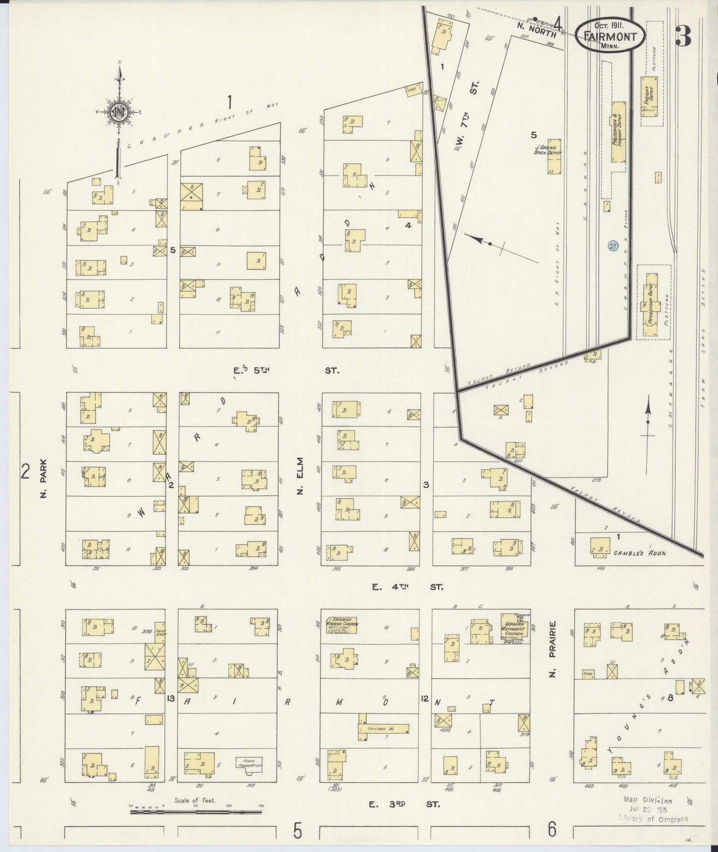 Sanborn Fire Insurance Map from Fairmont, Martin County, Minnesota (1911), Sheet #0003 - Complete Map Set gallery image, historic Sanborn map, vintage wall art, Minnesota Minnesota