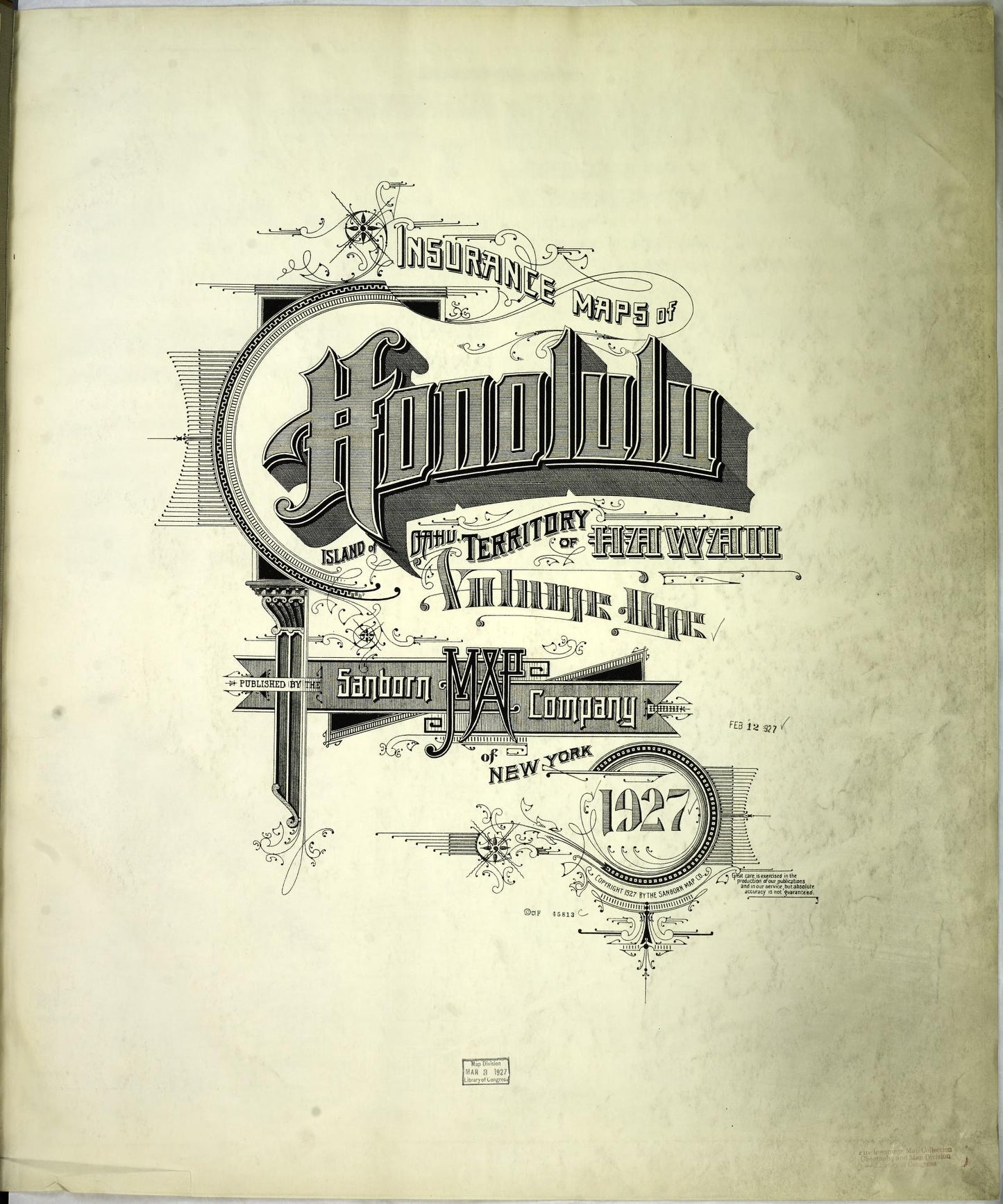 Sanborn Fire Insurance Map from Honolulu, Oahu County, Hawaii (1927), Sheet #0001 - Historic Sanborn Fire Insurance Map Print