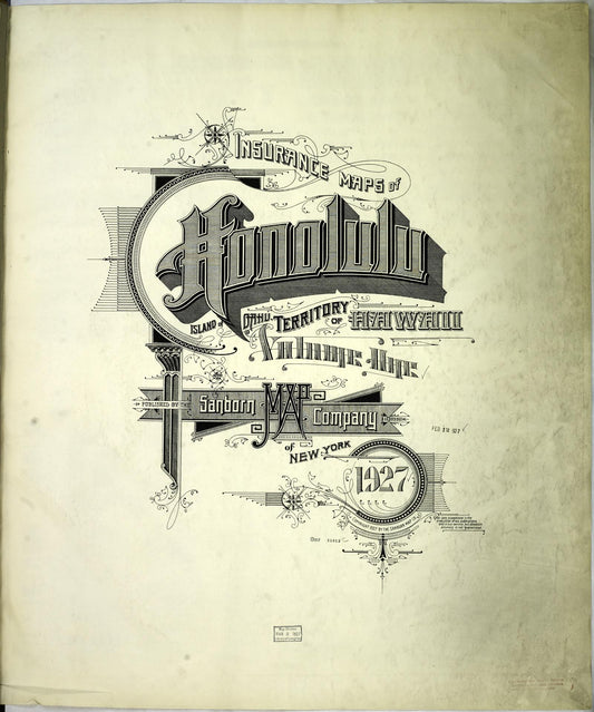Sanborn Fire Insurance Map from Honolulu, Oahu County, Hawaii (1927), Sheet #0001 - Historic Sanborn Fire Insurance Map Print