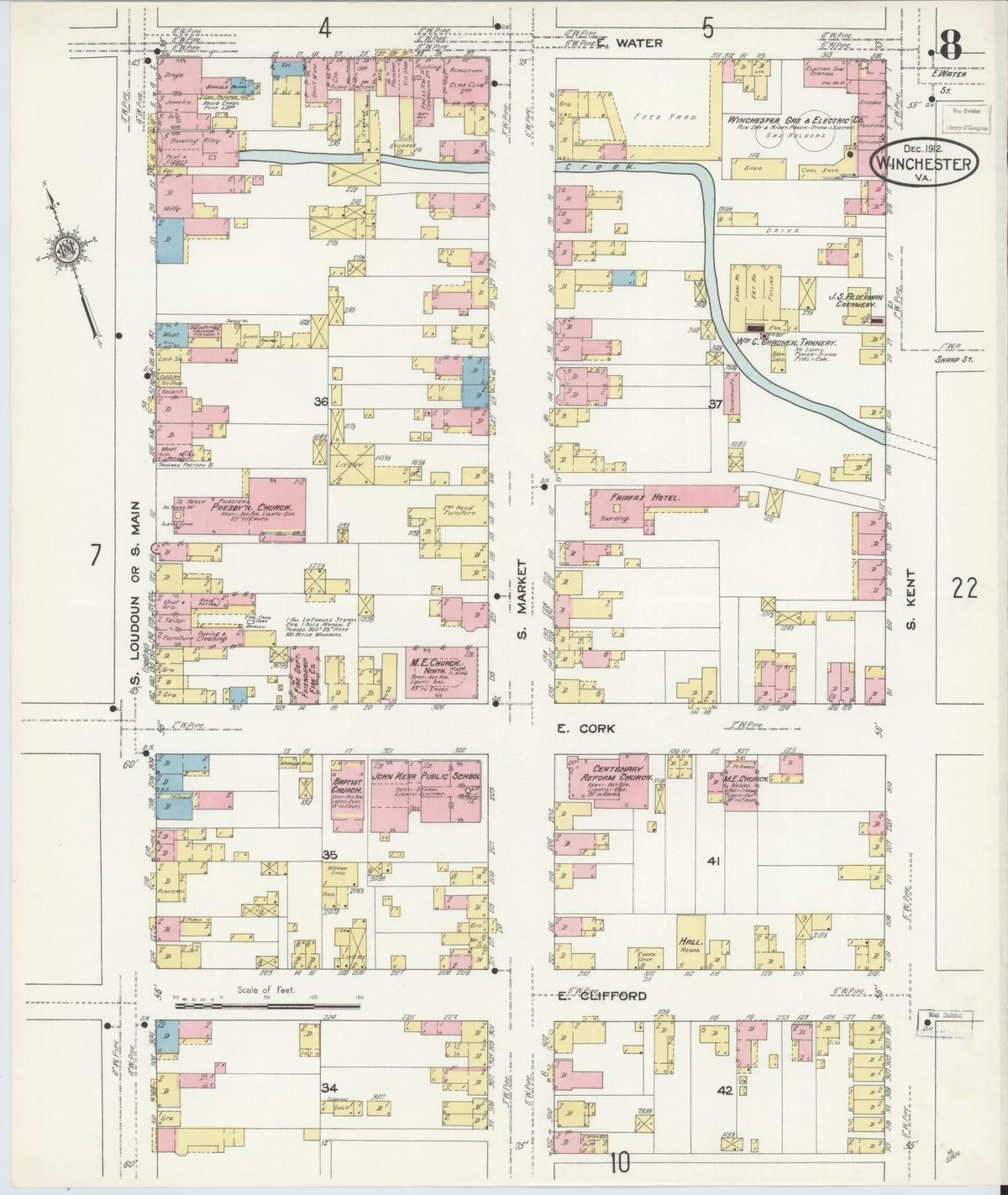 Sanborn Fire Insurance Map from Winchester, Independent Cities, Virginia (1912), Sheet #0008 - Complete Map Set gallery image, historic Sanborn map, vintage wall art, Virginia Virginia