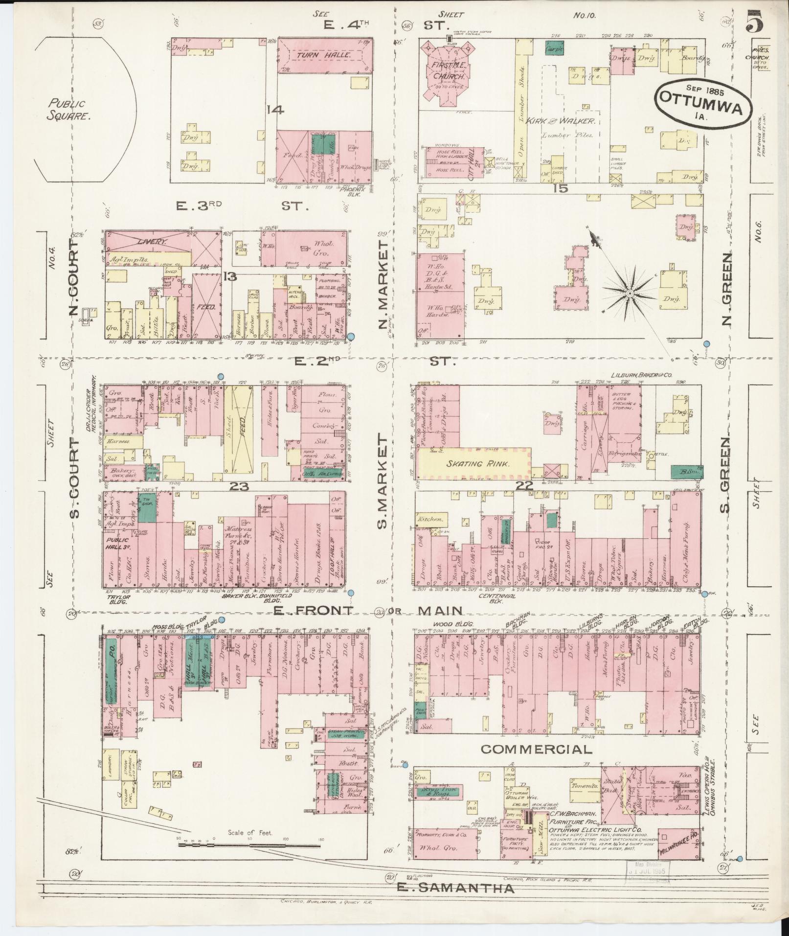 Sanborn Fire Insurance Map from Ottumwa, Wapello County, Iowa (1885), Sheet #0005 - Historic Sanborn Fire Insurance Map Print