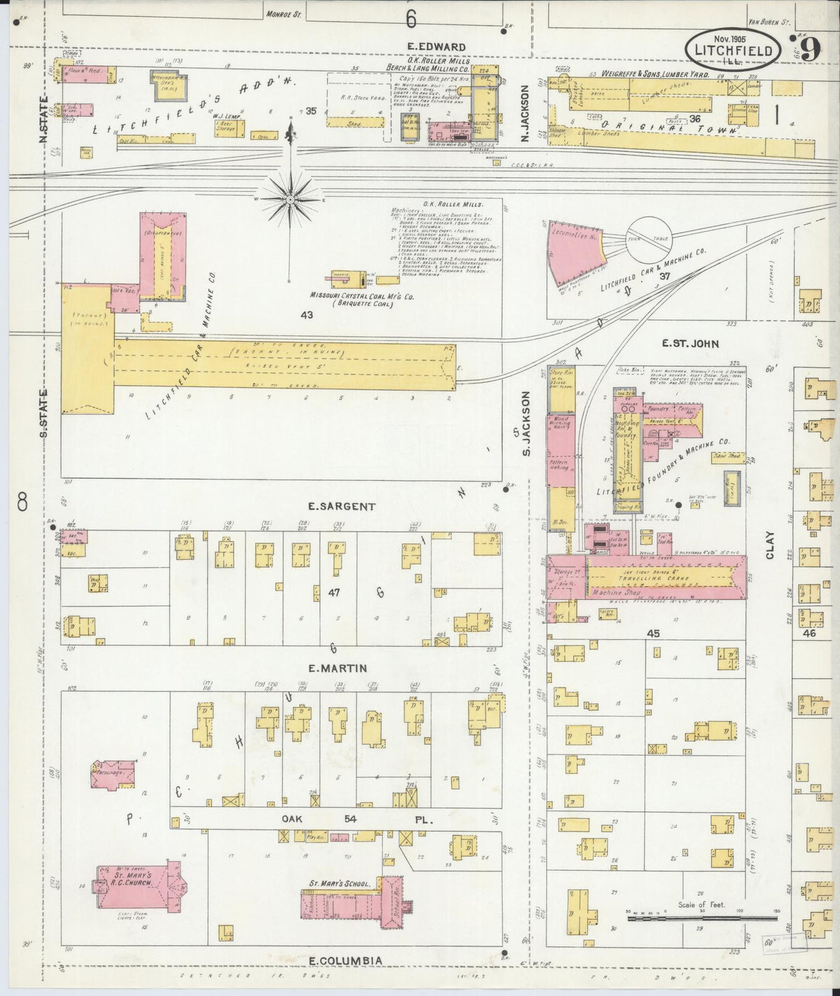 Sanborn Fire Insurance Map from Litchfield, Montgomery County, Illinois (1905), Sheet #0009 - Historic Sanborn Fire Insurance Map Print, vintage old map wall art, antique decor, genealogy gift, Illinois Illinois map