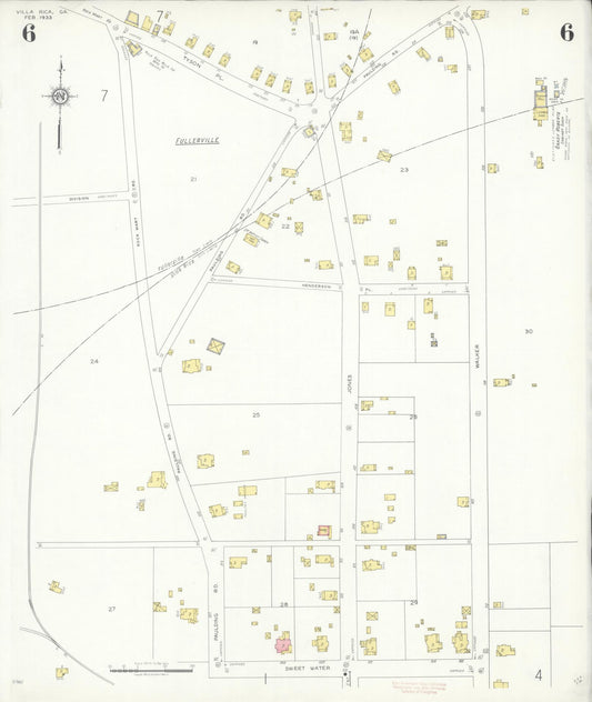 Sanborn Fire Insurance Map from Villa Rica, Carroll County, Georgia (1933), Sheet #0006 - Historic Sanborn Fire Insurance Map Print, vintage old map wall art, antique decor, genealogy gift, Georgia Georgia map