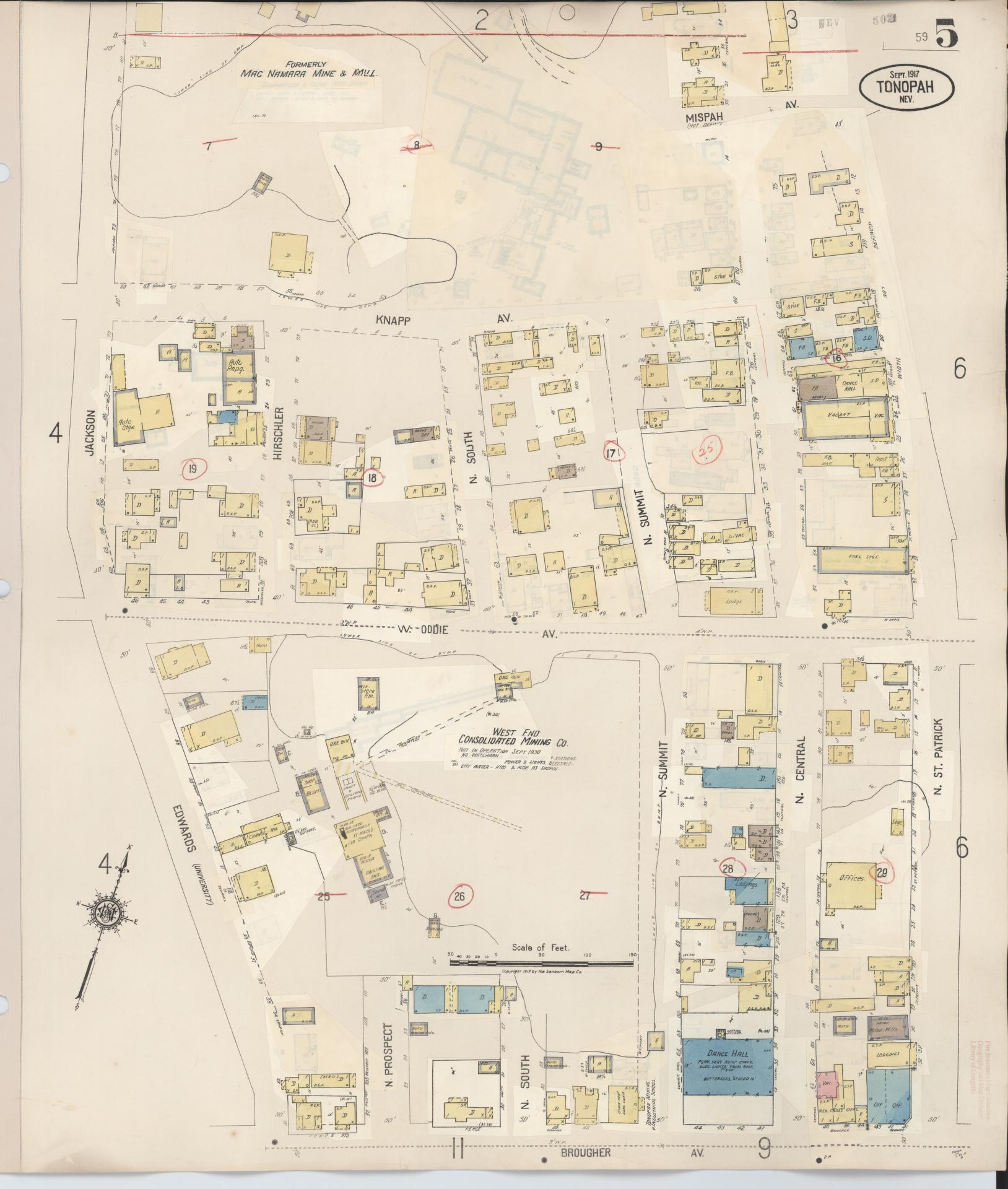 Sanborn Fire Insurance Map from Tonopah, Nye County, Nevada (1941), Sheet #0005 - Historic Sanborn Fire Insurance Map Print, vintage old map wall art, antique decor, genealogy gift, Nevada Nevada map