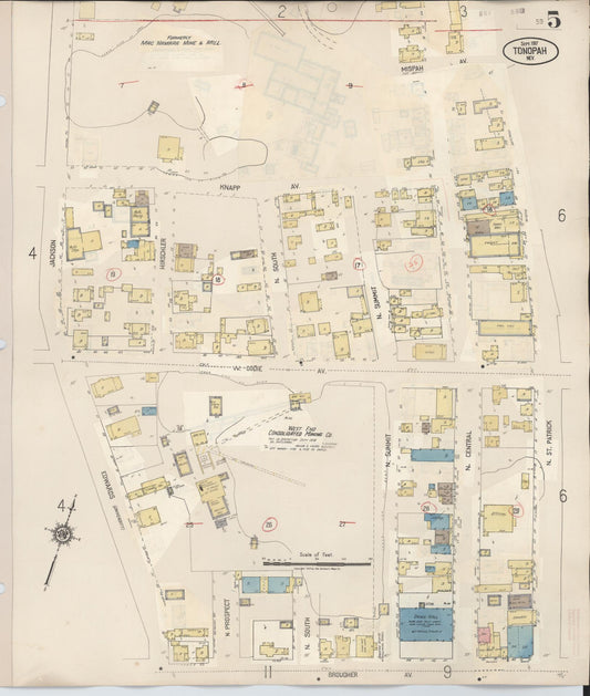 Sanborn Fire Insurance Map from Tonopah, Nye County, Nevada (1941), Sheet #0005 - Historic Sanborn Fire Insurance Map Print, vintage old map wall art, antique decor, genealogy gift, Nevada Nevada map