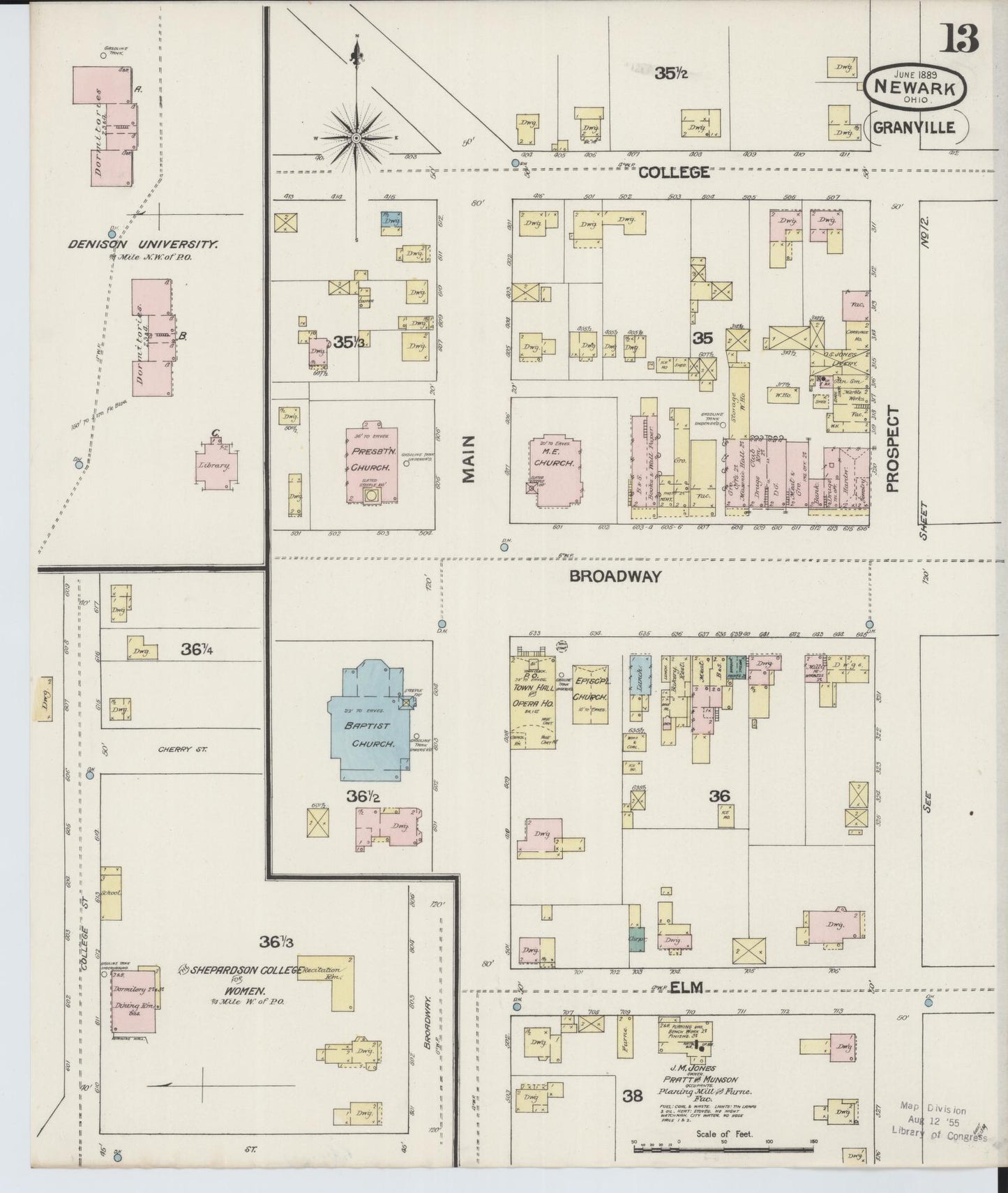 Sanborn Fire Insurance Map from Newark, Licking County, Ohio (1889), Sheet #0013 - Historic Sanborn Fire Insurance Map Print, vintage old map wall art, antique decor, genealogy gift, Ohio Ohio map