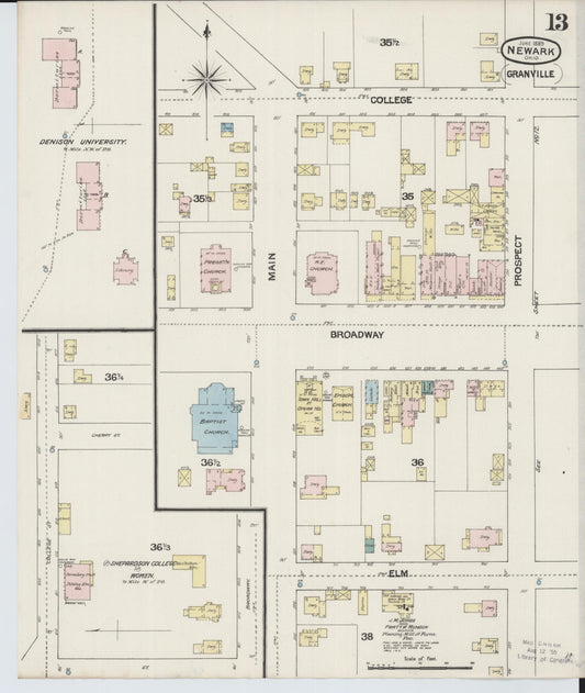 Sanborn Fire Insurance Map from Newark, Licking County, Ohio (1889), Sheet #0013 - Historic Sanborn Fire Insurance Map Print, vintage old map wall art, antique decor, genealogy gift, Ohio Ohio map