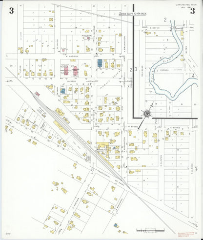 Sanborn Fire Insurance Map from Manchester, Washtenaw County, Michigan (1941), Sheet #0003 - Complete Map Set gallery image, historic Sanborn map, vintage wall art, Michigan Michigan