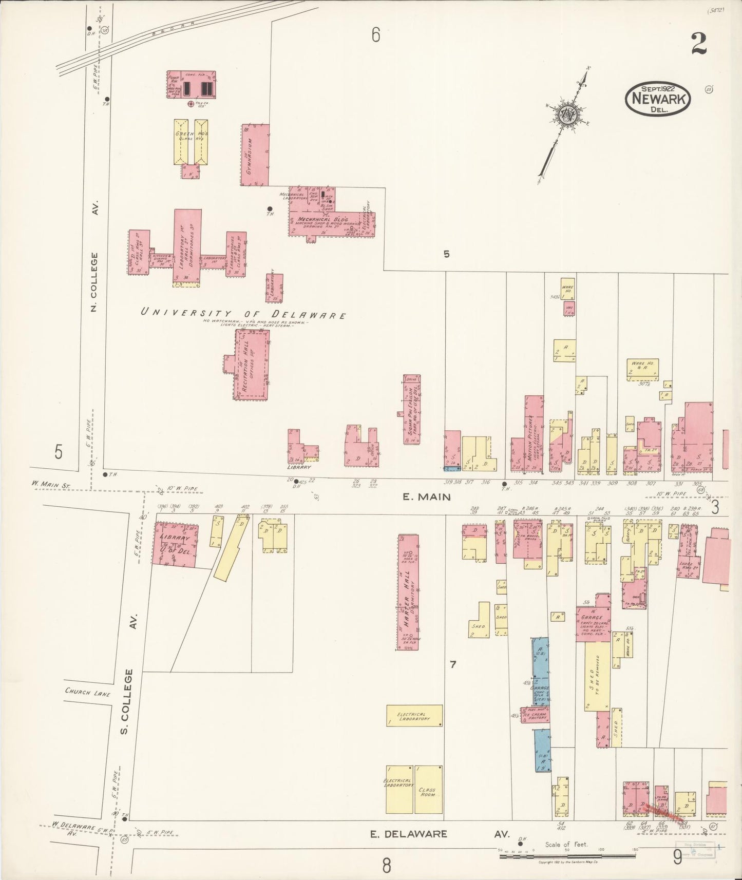 Sanborn Fire Insurance Map from Newark, New Castle County, Delaware (1922), Sheet #0002 - Complete Map Set gallery image, historic Sanborn map, vintage wall art, Delaware Delaware