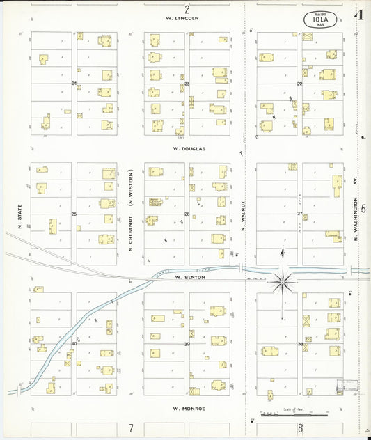 Sanborn Fire Insurance Map from Iola, Allen County, Kansas (1901), Sheet #0004 - Historic Sanborn Fire Insurance Map Print, vintage old map wall art, antique decor, genealogy gift, Kansas Kansas map