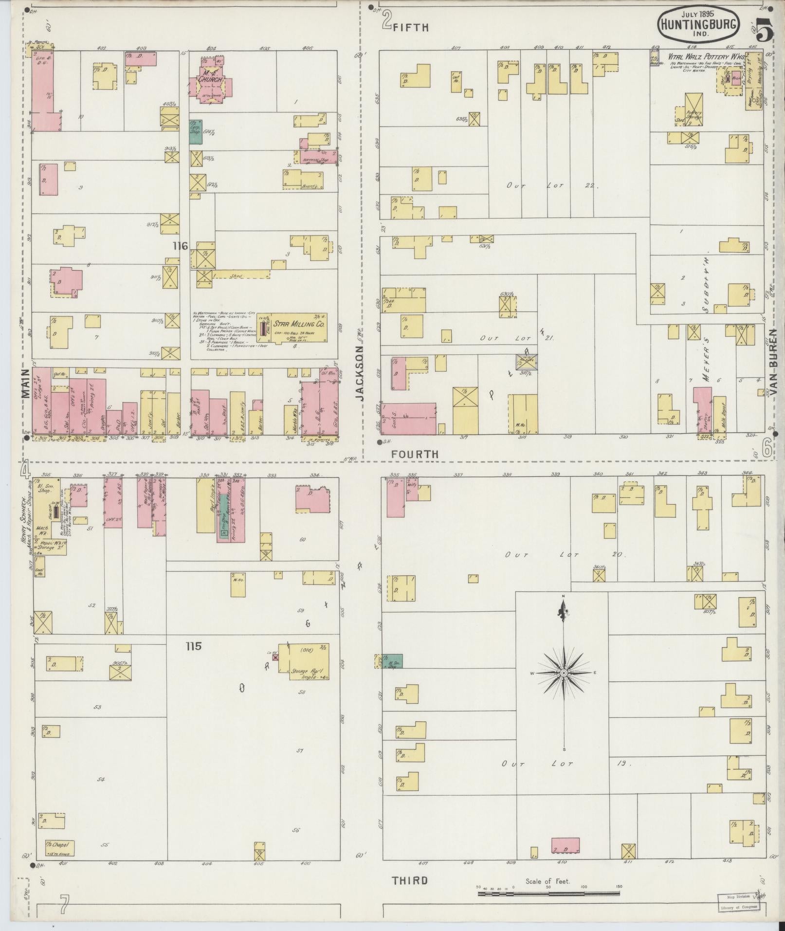 Sanborn Fire Insurance Map from Huntingburg, Dubois County, Indiana (1895), Sheet #0005 - Complete Map Set gallery image, historic Sanborn map, vintage wall art, Indiana Indiana