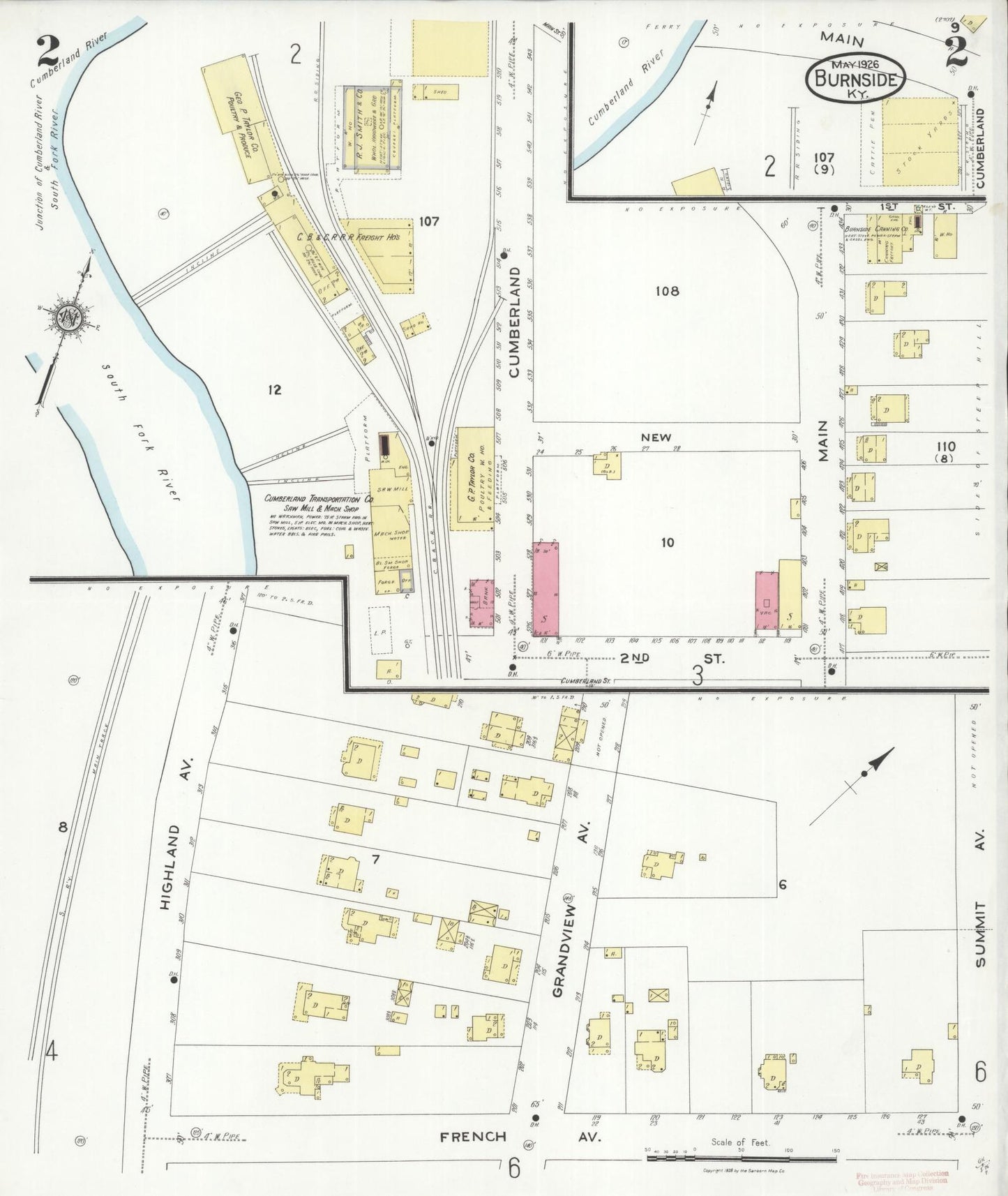 Sanborn Fire Insurance Map from Burnside, Pulaski County, Kentucky (1926), Sheet #0002 - Complete Map Set gallery image, historic Sanborn map, vintage wall art, Kentucky Kentucky