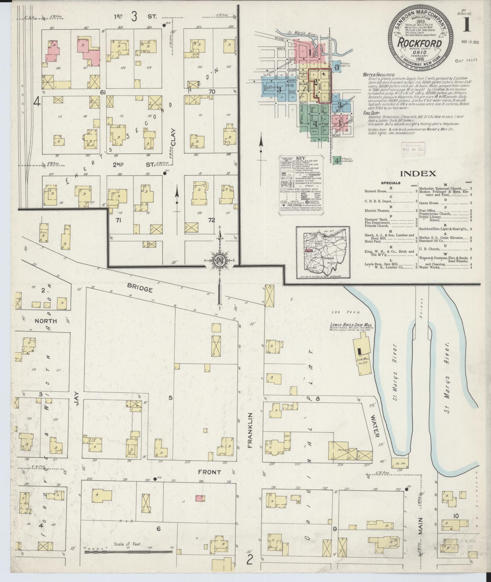 Sanborn Fire Insurance Map from Rockford, Mercer County, Ohio (1915), Sheet #0001 - Complete Map Set gallery image, historic Sanborn map, vintage wall art, Ohio Ohio