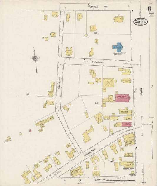 Sanborn Fire Insurance Map from Oxford, Worcester County, Massachusetts (1922), Sheet #0006 - Historic Sanborn Fire Insurance Map Print, vintage old map wall art, antique decor, genealogy gift, Massachusetts Massachusetts map