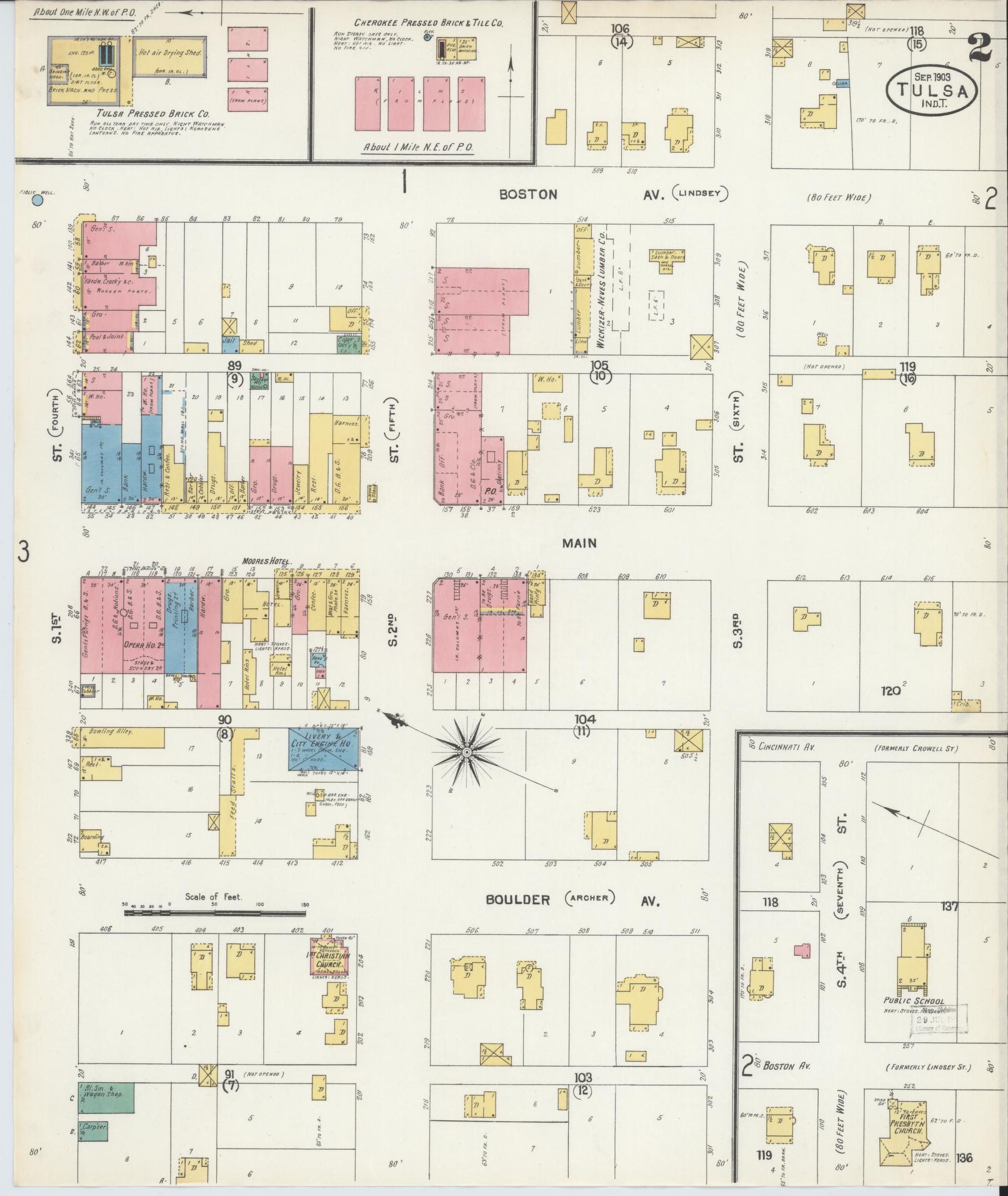 Sanborn Fire Insurance Map from Tulsa, Tulsa County, Oklahoma (1903), Sheet #0002 - Complete Map Set gallery image, historic Sanborn map, vintage wall art, Oklahoma Oklahoma