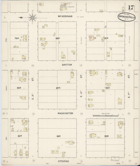 Sanborn Fire Insurance Map from Spokane, Spokane County, Washington (1889), Sheet #0017 - Historic Sanborn Fire Insurance Map Print, vintage old map wall art, antique decor, genealogy gift, Washington Washington map