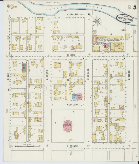 Sanborn Fire Insurance Map from Chippewa Falls, Chippewa County, Wisconsin (1895), Sheet #0003 - Historic Sanborn Fire Insurance Map Print, vintage old map wall art, antique decor, genealogy gift, Wisconsin Wisconsin map