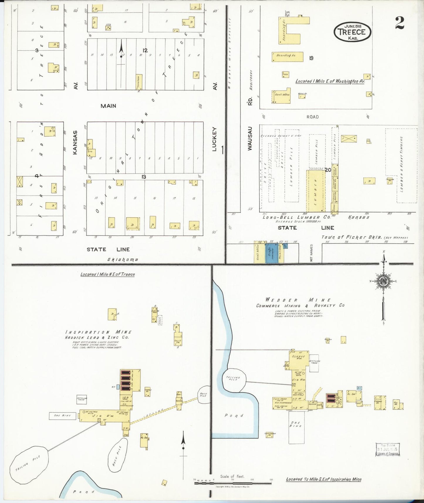 Sanborn Fire Insurance Map from Treece, Cherokee County, Kansas (1918), Sheet #0002 - Complete Map Set gallery image, historic Sanborn map, vintage wall art, Kansas Kansas