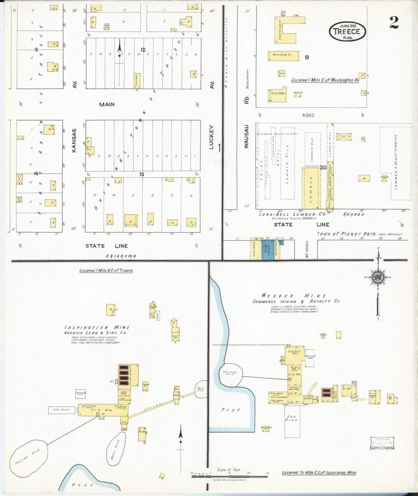 Sanborn Fire Insurance Map from Treece, Cherokee County, Kansas (1918), Sheet #0002 - Complete Map Set gallery image, historic Sanborn map, vintage wall art, Kansas Kansas