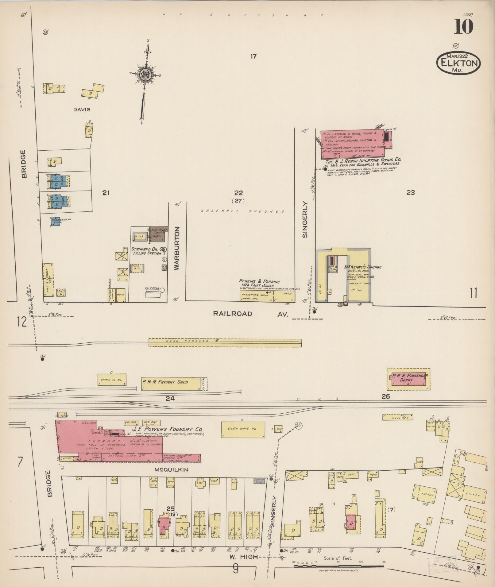 Sanborn Fire Insurance Map from Elkton, Cecil County, Maryland (1922), Sheet #0010 - Historic Sanborn Fire Insurance Map Print, vintage old map wall art