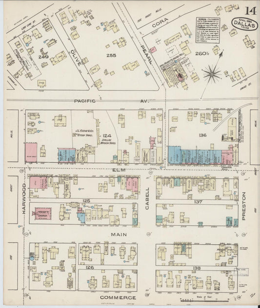 Sanborn Fire Insurance Map from Dallas, Dallas County, Texas (1885), Sheet #0014 - Historic Sanborn Fire Insurance Map Print, vintage old map wall art, antique decor, genealogy gift, Texas Texas map