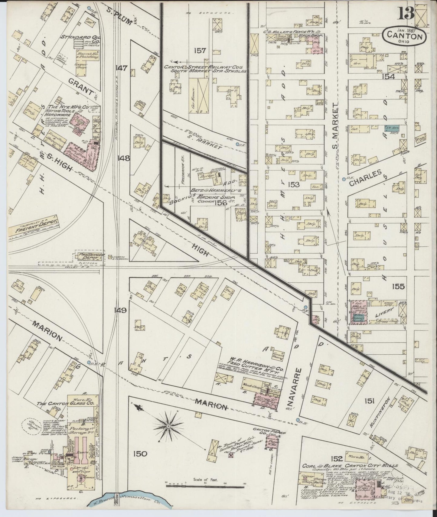 Sanborn Fire Insurance Map from Canton, Stark County, Ohio (1887), Sheet #0013 - Historic Sanborn Fire Insurance Map Print, vintage old map wall art, antique decor, genealogy gift, Ohio Ohio map