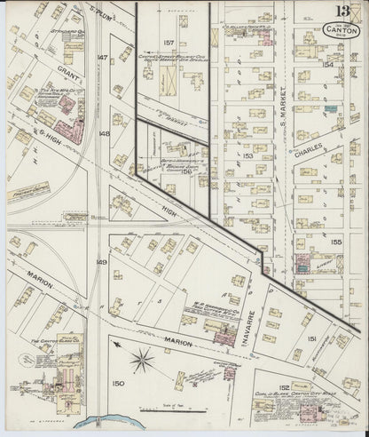 Sanborn Fire Insurance Map from Canton, Stark County, Ohio (1887), Sheet #0013 - Historic Sanborn Fire Insurance Map Print, vintage old map wall art, antique decor, genealogy gift, Ohio Ohio map