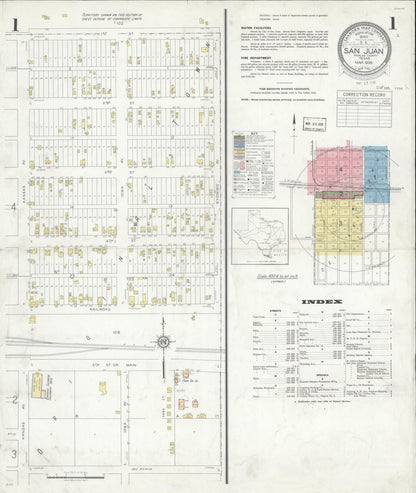 Sanborn Fire Insurance Map from San Juan, Hidalgo County, Texas (1938), Sheet #0001 - Complete Map Set gallery image, historic Sanborn map, vintage wall art, Texas Texas