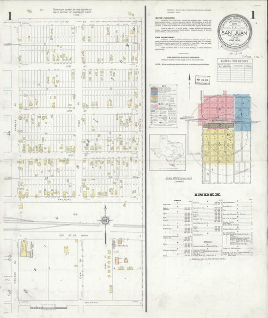 Sanborn Fire Insurance Map from San Juan, Hidalgo County, Texas (1938), Sheet #0001 - Complete Map Set gallery image, historic Sanborn map, vintage wall art, Texas Texas