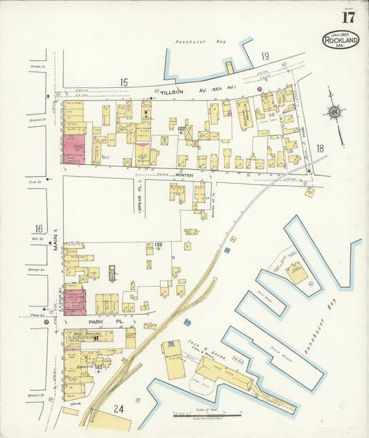 Sanborn Fire Insurance Map from Rockland, Knox County, Maine (1922), Sheet #0017 - Historic Sanborn Fire Insurance Map Print, vintage old map wall art, antique decor, genealogy gift, Maine Maine map