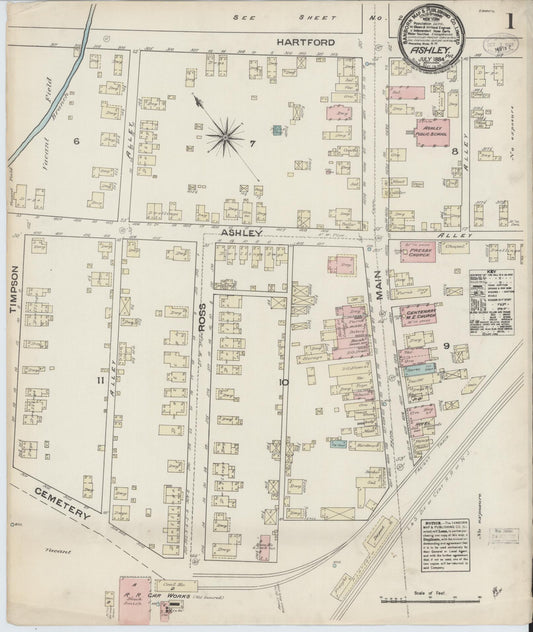 Sanborn Fire Insurance Map from Ashley, Luzerne County, Pennsylvania (1884), Sheet #0001 - Historic Sanborn Fire Insurance Map Print, vintage old map wall art, antique decor, genealogy gift, Pennsylvania Pennsylvania map